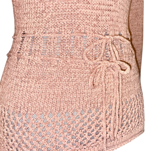 Ashaqi Blush Pink Knit Tie-Waist Bell-Sleeve Sweater - Picture 3 of 8